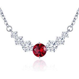 Women's Moissanite Birthstone Pendant Sterling Silver Gold Plating Red Necklace